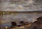 Eugene Boudin  - Bilder Gemälde - Laundresses on the Banks of the Touques-6