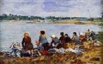 Eugene Boudin  - Bilder Gemälde - Laundresses on the Banks of the Touques-7