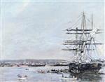 Eugene Boudin  - Bilder Gemälde - Le Havre, A Russian Corvette at Anchor