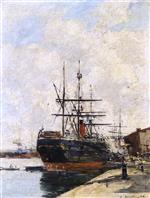 Eugene Boudin  - Bilder Gemälde - Le Havre, Loading a Freighter