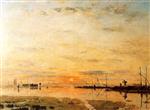 Eugene Boudin  - Bilder Gemälde - Le Havre, Sunset at Low Tide
