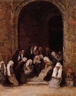 Eugene Boudin  - Bilder Gemälde - Leaving Mass in Brittany