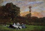 Eugene Boudin  - Bilder Gemälde - Luncheon on the Grass, the Family of Eugene Manet