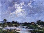 Eugene Boudin  - Bilder Gemälde - Moonlight on the Marshes, The Touques