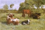 Eugene Boudin  - Bilder Gemälde - Near Honfleur, Cows in a Pasture