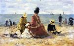 Eugene Boudin  - Bilder Gemälde - On the Beach