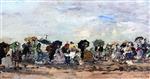 Eugene Boudin  - Bilder Gemälde - On the Beach at Trouville