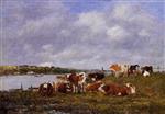 Eugene Boudin  - Bilder Gemälde - Pasturage, the Valley of the Touques