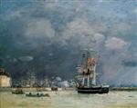 Eugene Boudin  - Bilder Gemälde - Port du Havre, in the Evening