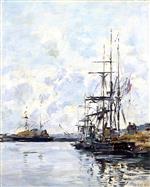 Eugene Boudin  - Bilder Gemälde - Port, Sailboats at Anchor