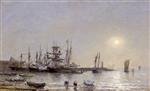Eugene Boudin  - Bilder Gemälde - Portrieux, Boats at Anchor in Port