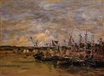 Eugene Boudin  - Bilder Gemälde - Portrieux, Fishing Boats at Low Tide