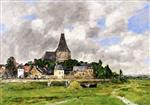 Eugene Boudin  - Bilder Gemälde - Quillebeuf, l'Église du Grand Canal