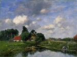 Eugene Boudin  - Bilder Gemälde - River near Dunkirk