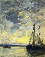 Eugene Boudin  - Bilder Gemälde - Sailboats at the Quay