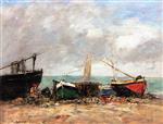 Eugene Boudin  - Bilder Gemälde - Sailboats, Low Tide