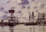 Eugene Boudin  - Bilder Gemälde - Sailing Boats at Anchor
