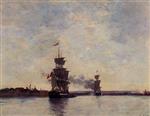 Eugene Boudin  - Bilder Gemälde - Sailing Ships Entering Port
