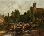 Eugene Boudin  - Bilder Gemälde - Saint-Cenery, the Church and the Bridge