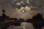 Eugene Boudin  - Bilder Gemälde - Saint-Valery-sur-Somme, Moonrise over the Canal