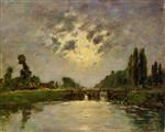 Eugene Boudin  - Bilder Gemälde - Saint-Valery-sur-Somme, the Bridge on the Lock