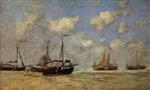 Eugene Boudin  - Bilder Gemälde - Scheveningen, Boats Aground on the Shore