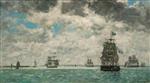 Eugene Boudin  - Bilder Gemälde - Schooners outside Antwerp