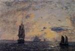 Eugene Boudin  - Bilder Gemälde - Seascape, Fishing Boats