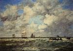 Eugene Boudin  - Bilder Gemälde - Seascape, Les Lamaneurs