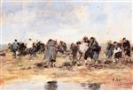 Eugene Boudin  - Bilder Gemälde - Shellfish Gatherers