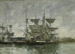 Eugene Boudin  - Bilder Gemälde - Ships at Dock, Deauville