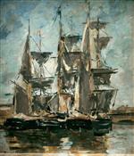 Eugene Boudin  - Bilder Gemälde - Ships in a Harbour
