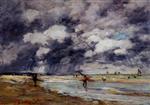 Eugene Boudin  - Bilder Gemälde - Shore at Low Tide, Rainy Weather, near Trouville