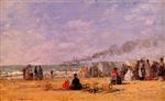 Eugene Boudin  - Bilder Gemälde - The Beach at Trouville-4
