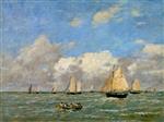 Eugene Boudin  - Bilder Gemälde - The Departure of the Boats at Trouville