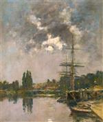 Eugene Boudin  - Bilder Gemälde - The Effect of Moonlight at Saint-Valéry-Sur-Somme