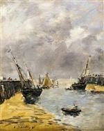 Eugene Boudin  - Bilder Gemälde - The Jetties, Low Tide, Trouville