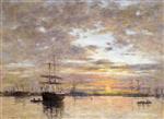 Eugene Boudin  - Bilder Gemälde - The Port of Le Havre at Sunset