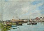 Eugene Boudin  - Bilder Gemälde - The Port of Trouville, Boatyard