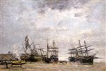 Eugene Boudin  - Bilder Gemälde - The Port, Low Tide, Portrieux