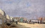 Eugene Boudin  - Bilder Gemälde - The Quay at Camaret, Fishermen waiting for the Tide