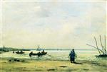 Eugene Boudin  - Bilder Gemälde - The Shore at Low Tide near Honfleur