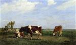 Eugene Boudin  - Bilder Gemälde - Three Cows in a Meadow