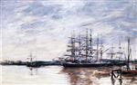 Eugene Boudin  - Bilder Gemälde - Three Masted Ship in Port, Bordeaux