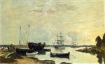 Eugene Boudin  - Bilder Gemälde - Three Masted Ship in the Harbor