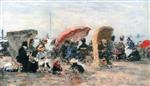 Eugene Boudin  - Bilder Gemälde - Trouville, Beach Scene