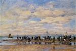 Eugene Boudin  - Bilder Gemälde - Trouville, the Beach at Low Tide