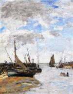 Eugene Boudin  - Bilder Gemälde - Trouville, the Jettys at Low Tide