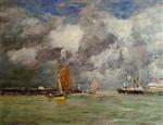 Eugene Boudin  - Bilder Gemälde - Trouville, the Jettys, High Tide