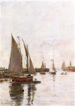 Eugene Boudin  - Bilder Gemälde - Trouville, the Jettys, High Tide